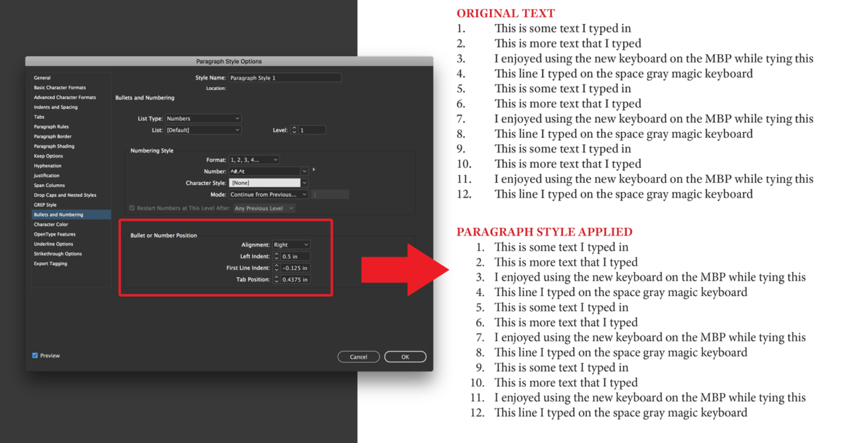 InDesign bullet list styles